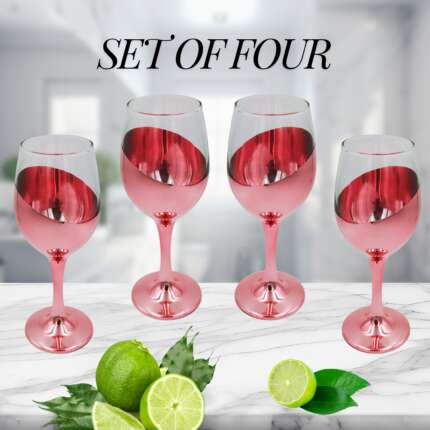 Modern Rose Gold Colour Plated Tilted Design Stemmed Wine Glass Set
