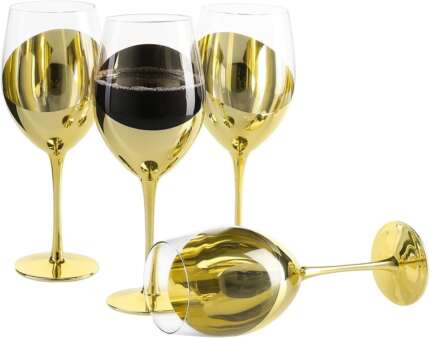 Modern Gold Colour Plated Tilted Design Stemmed Wine Glass Set